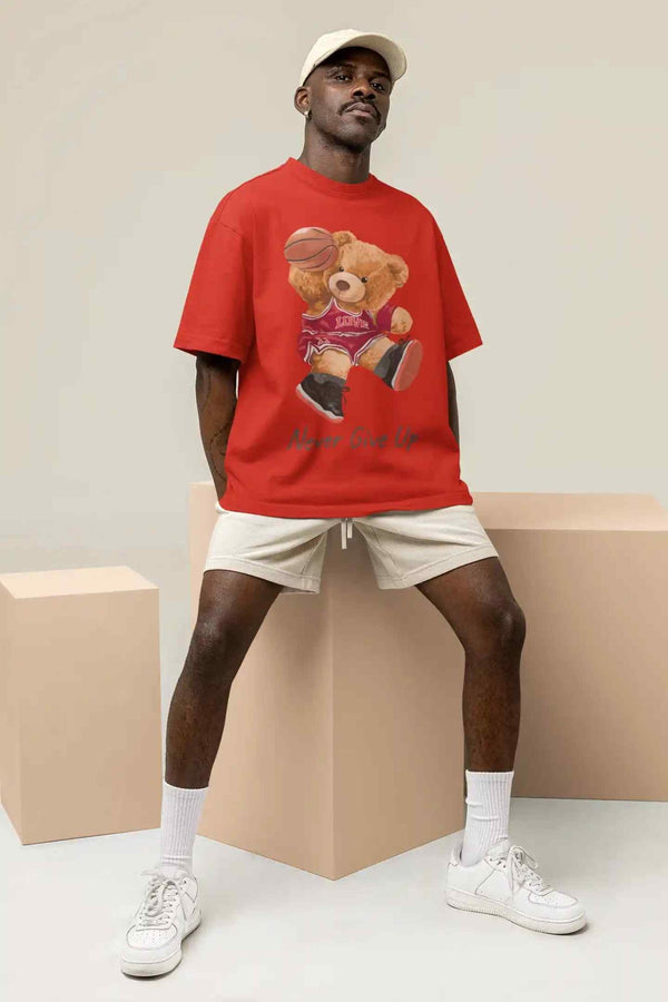 Teddy's Resilience: Never Give Up Oversized Tee - TOSSIDO