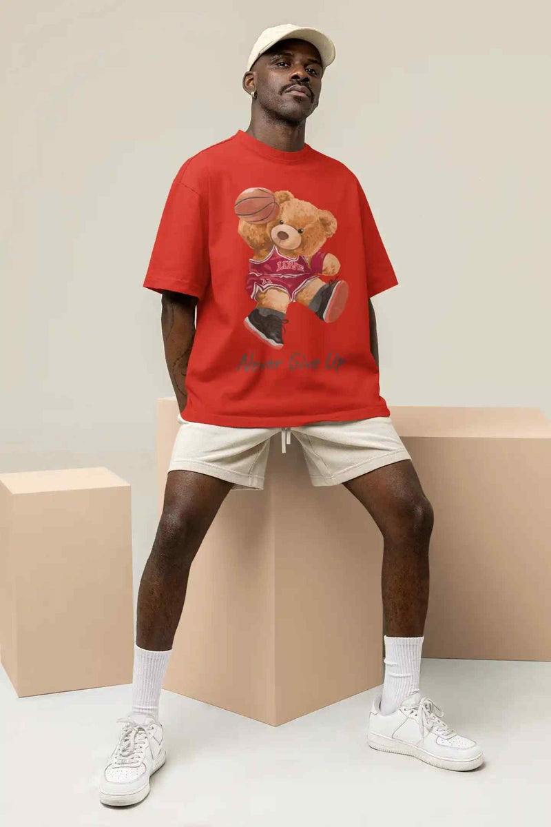 Teddy's Resilience: Never Give Up Oversized Tee - TOSSIDO