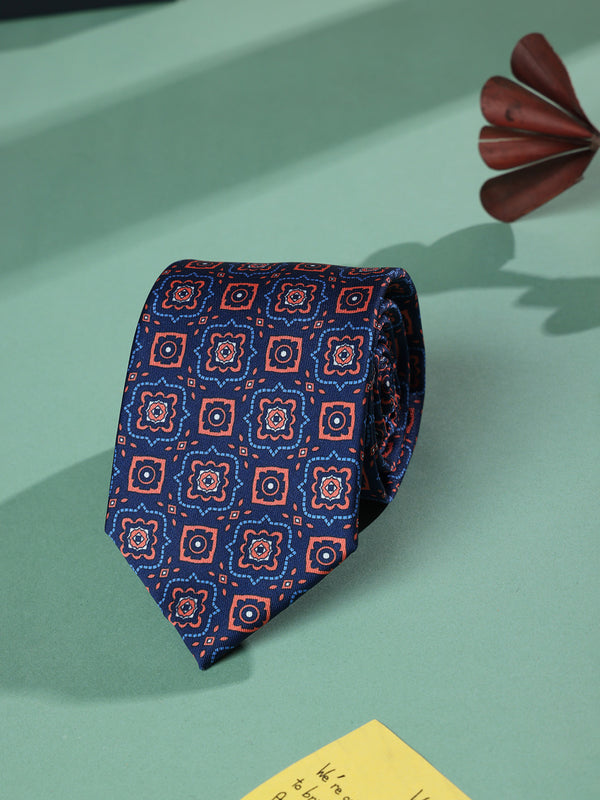 Blue Geometric Printed Necktie