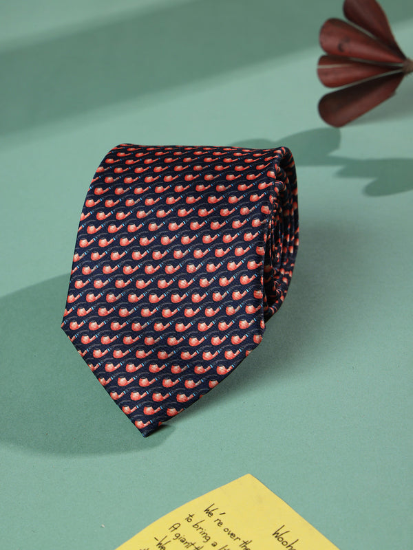 Peach & Black Smoking Pipes Printed Necktie