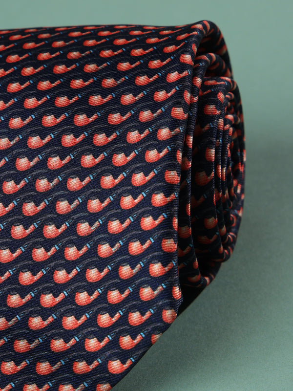 Peach & Black Smoking Pipes Printed Necktie