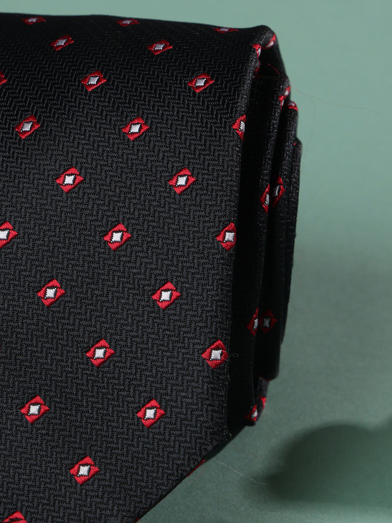 Black Geometric Woven Necktie