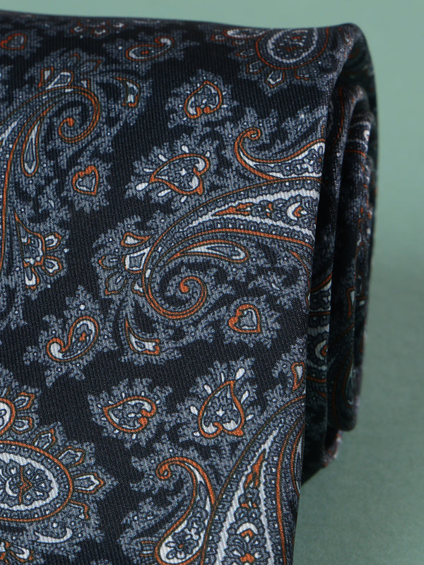 Grey Paisley Printed Necktie