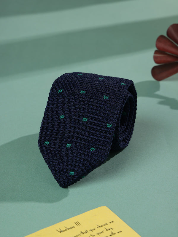 Blue Geometric Knitted Necktie