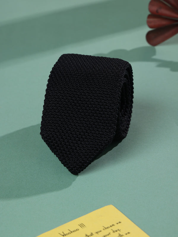 Black Solid Knitted Necktie