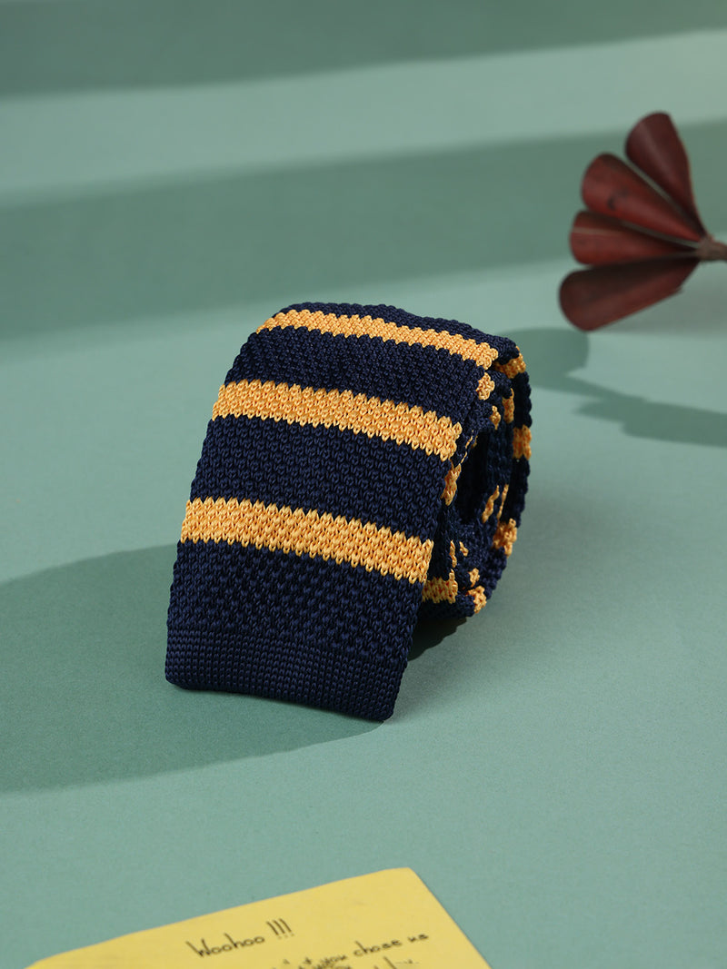 Blue & Yellow Stripe Knitted Necktie