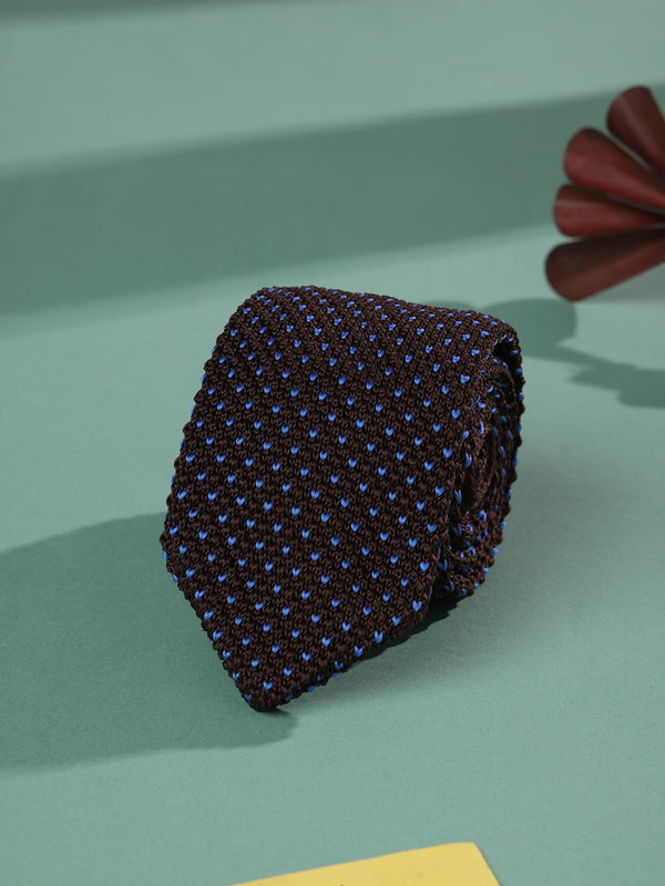 Brown Geometric Knitted Necktie