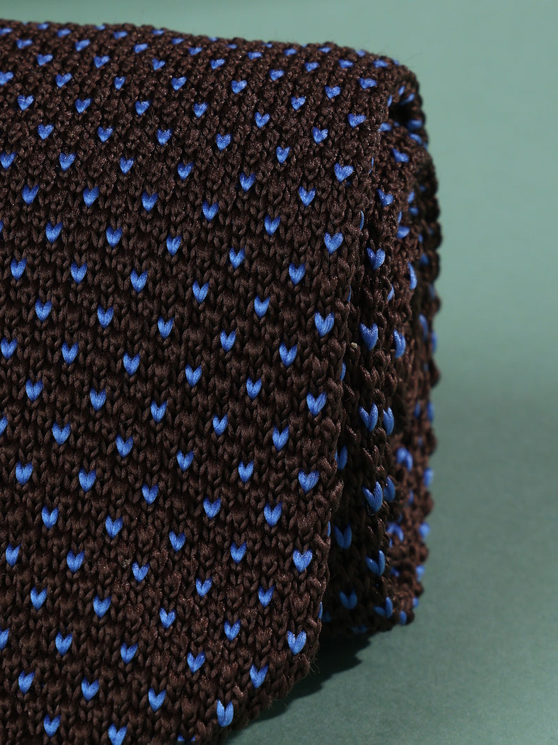 Brown Geometric Knitted Necktie