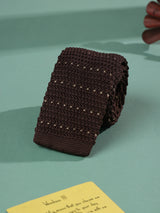 Brown Geometric Knitted Necktie