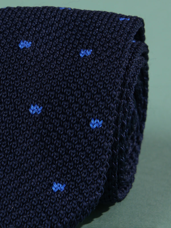 Blue Geometric Knitted Necktie