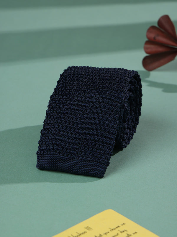 Blue Solid Knitted Necktie