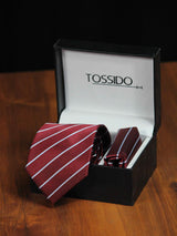 Maroon Stripe Necktie & Pocket Square Giftset