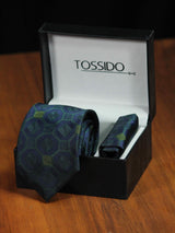 Blue & Green Geometric Necktie & Pocket Square Giftset
