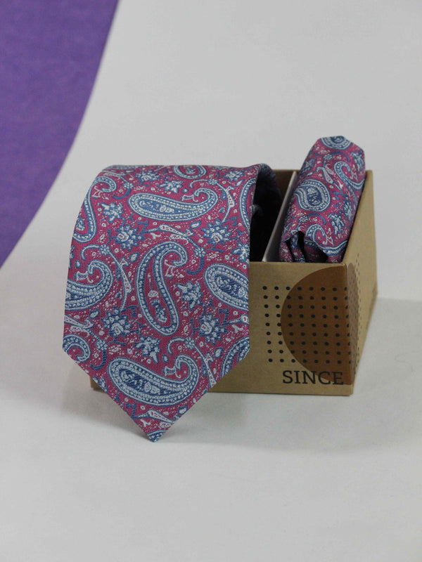 Pink & Blue Paisley Necktie & Pocket Square Giftset