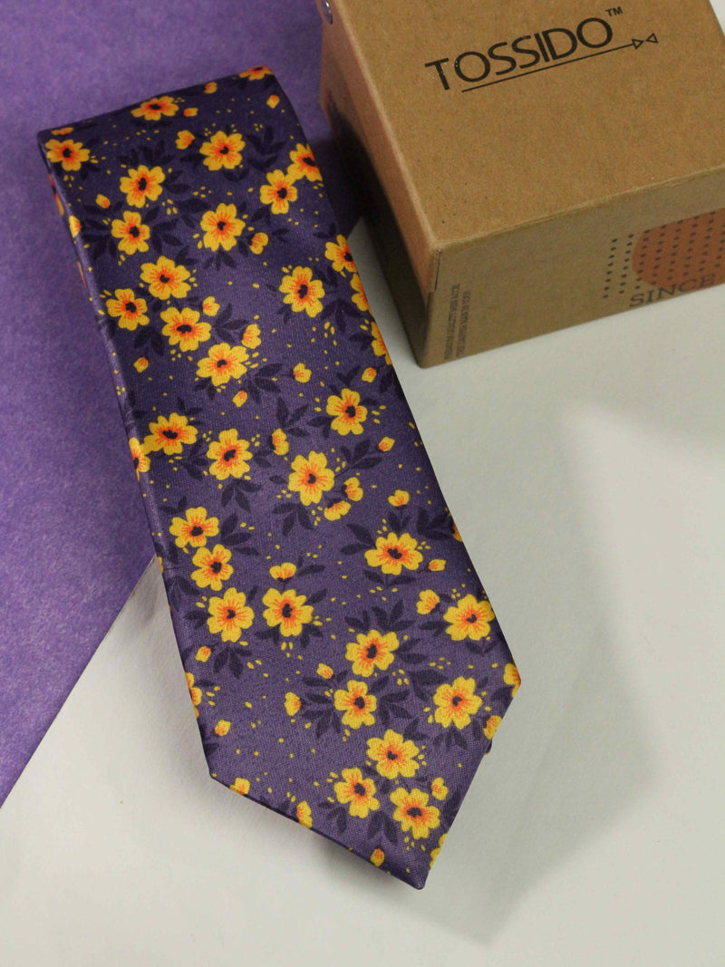 Purple Floral Printed Necktie