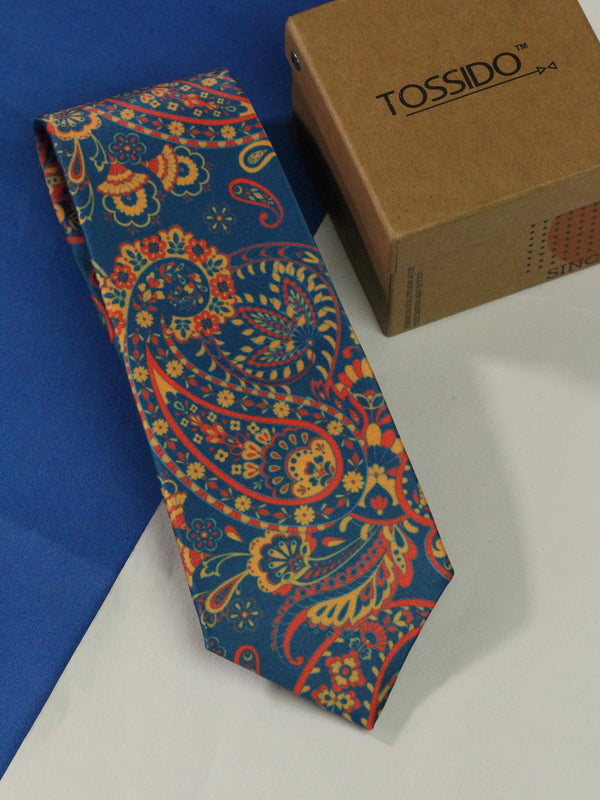 Blue Paisley Printed Necktie
