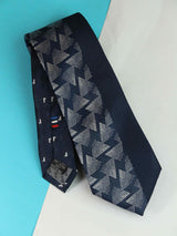 Blue Geometric Woven Silk Necktie