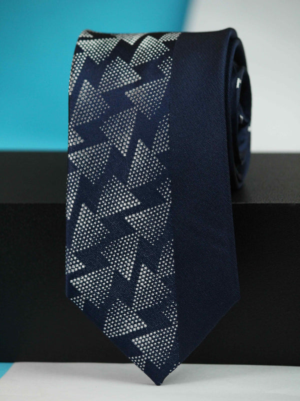 Blue Geometric Woven Silk Necktie