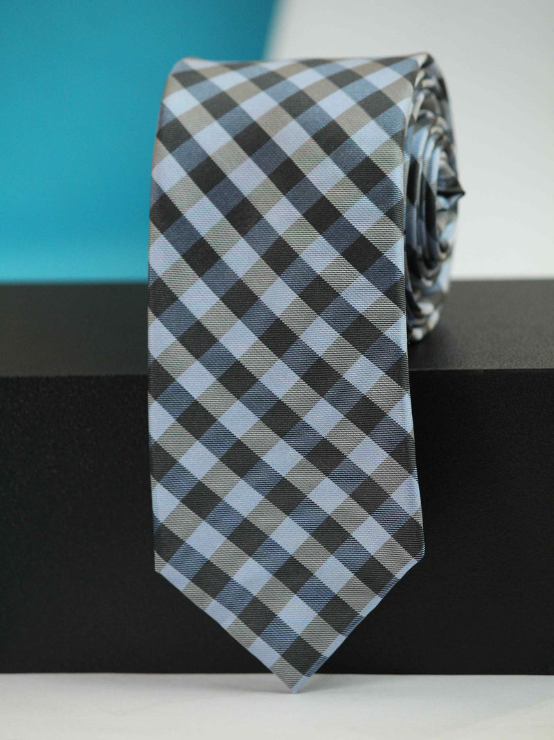 Blue Check Woven Silk Skinny Necktie