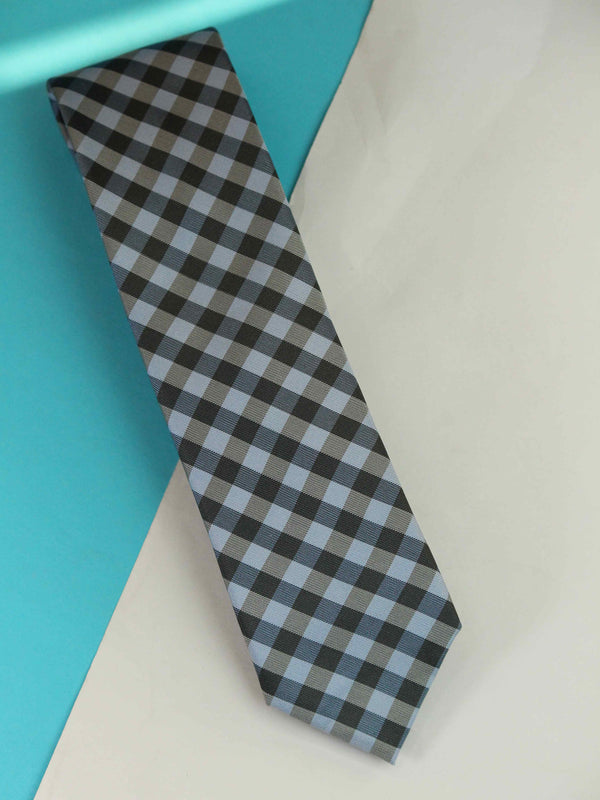 Blue Check Woven Silk Skinny Necktie