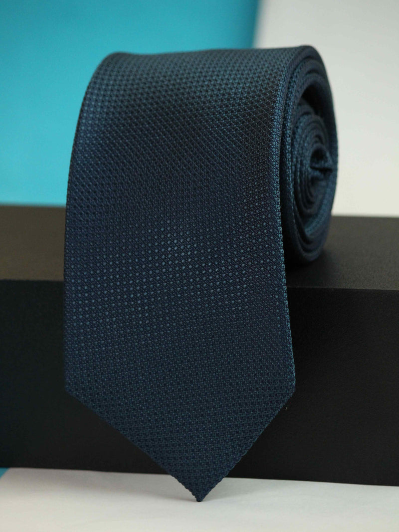 Navy Blue Geometric Woven Silk Necktie
