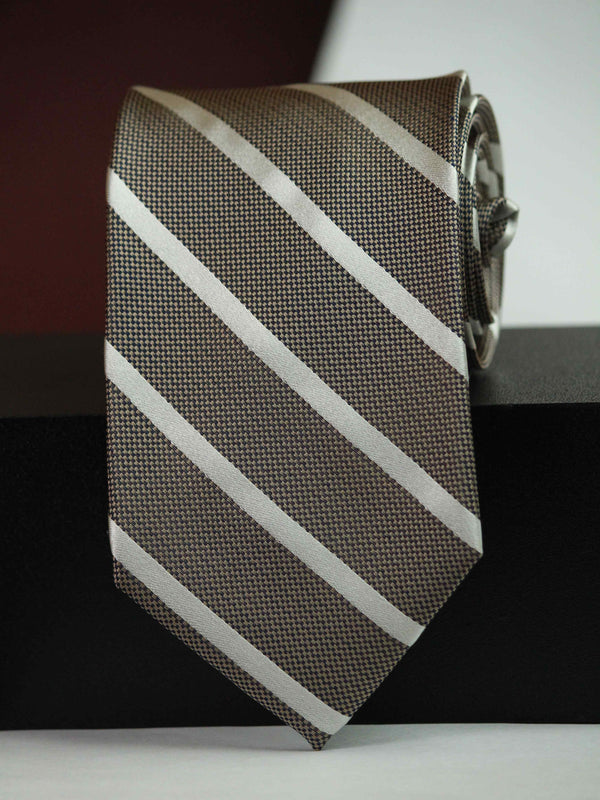 Brown Stripe Woven Silk Necktie