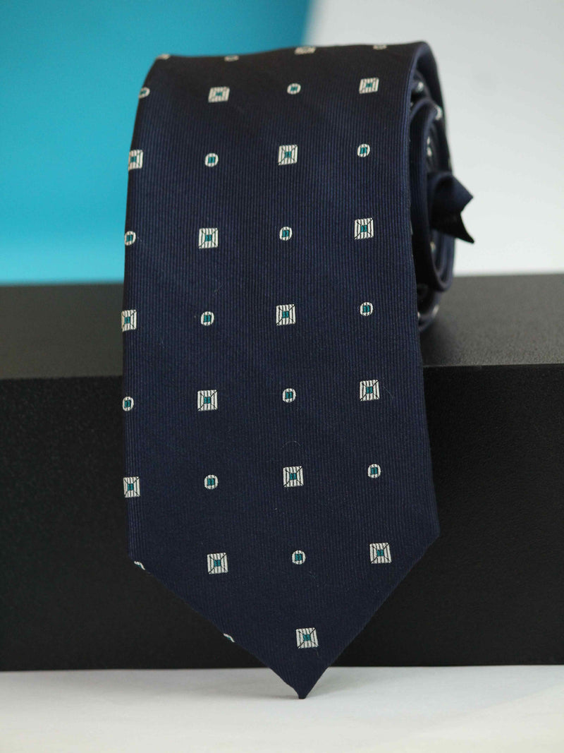 Blue Geometric Woven Silk Necktie