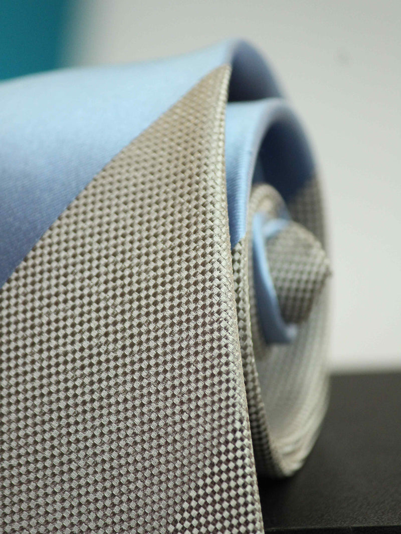 Blue & Beige Stripe Woven Silk Necktie