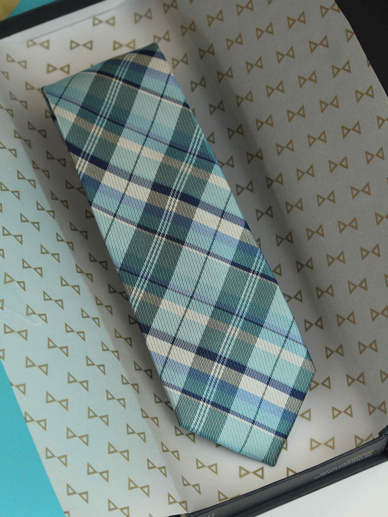 Blue Check Woven Silk Necktie