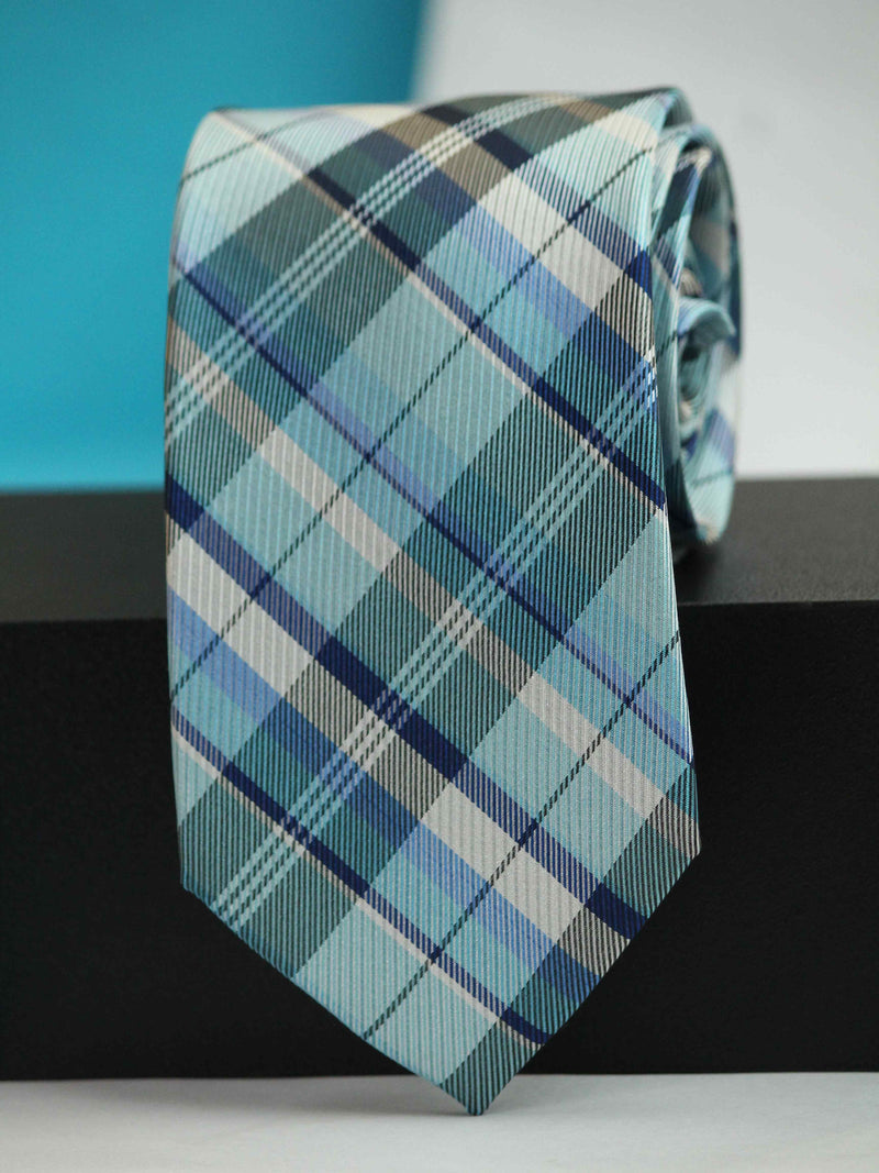 Blue Check Woven Silk Necktie