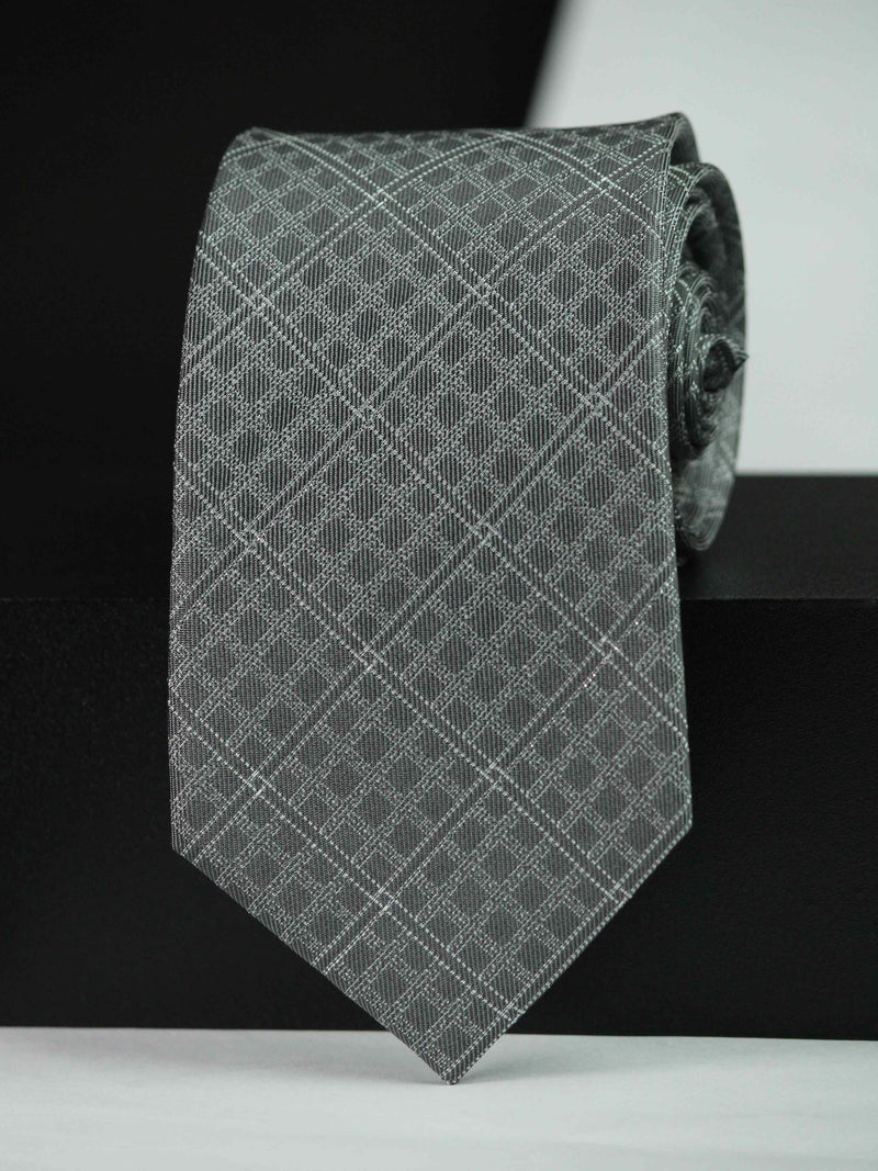 Grey Check Woven Silk Necktie