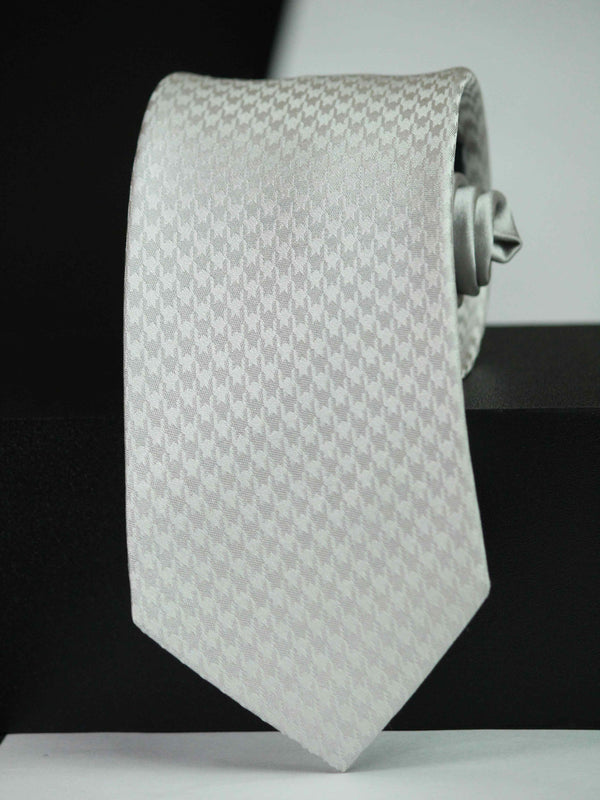 White Geometric Woven Silk Necktie