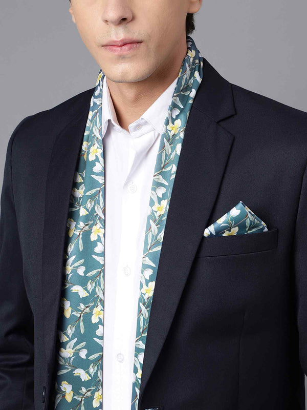 Turkish Green Floral Stole & Pocket Square Set - TOSSIDO