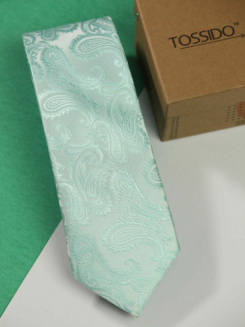 Turquoise Blue Paisley Woven Necktie - TOSSIDO