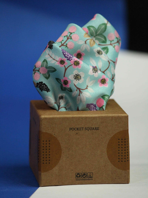 Turquoise Floral Pocket Square - TOSSIDO