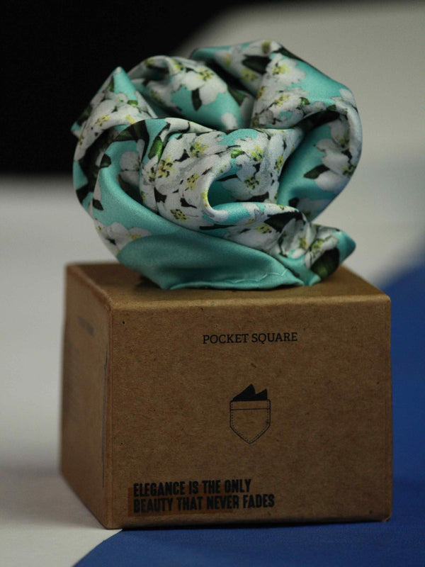 Turquoise Floral Pocket Square - TOSSIDO