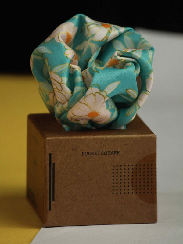 Turquoise Floral Pocket Square - TOSSIDO