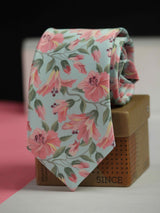 Turquoise Floral Printed Necktie - TOSSIDO