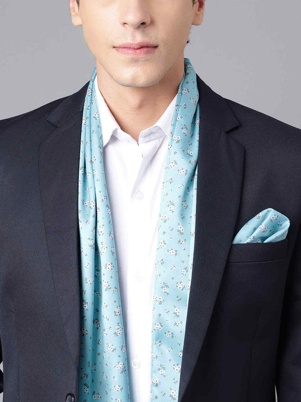 Turquoise Floral Stole & Pocket Square Set - TOSSIDO