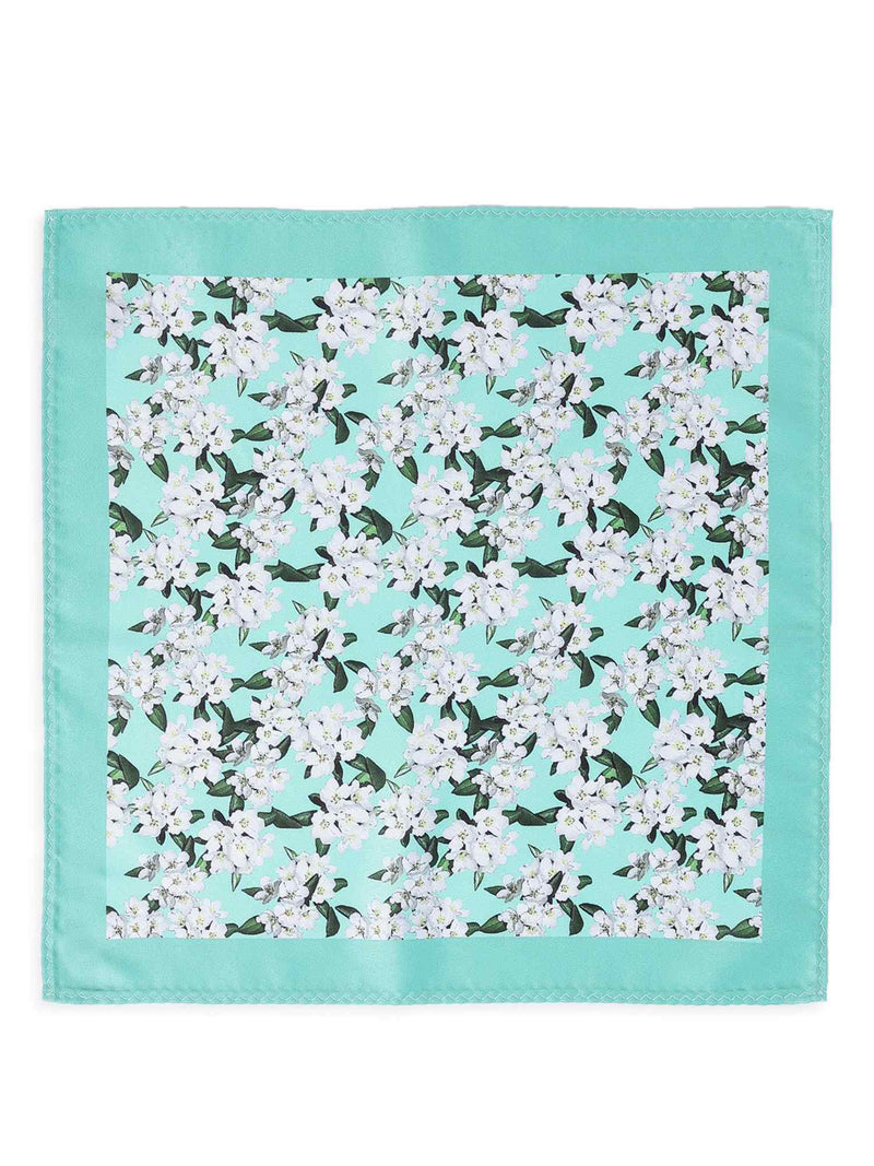 Turquoise Floral Stole & Pocket Square Set - TOSSIDO