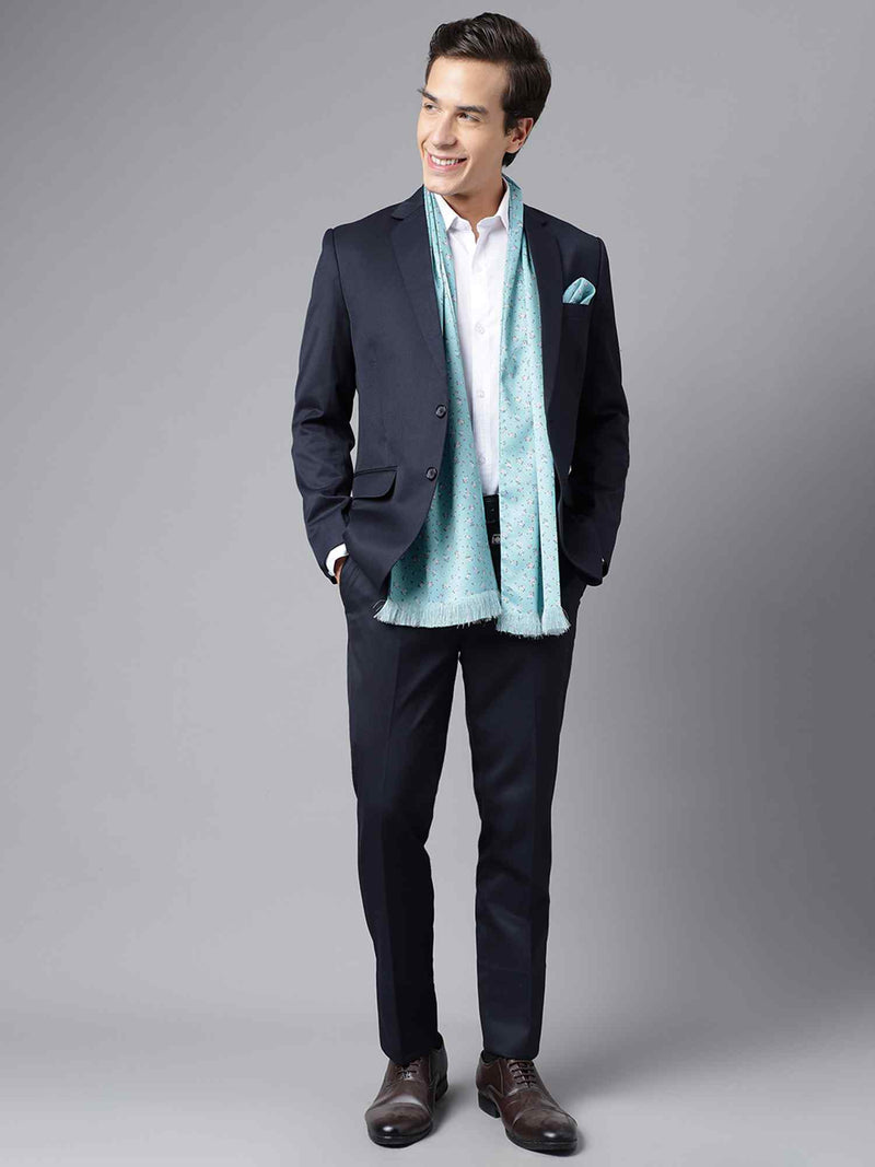 Turquoise Floral Stole & Pocket Square Set - TOSSIDO