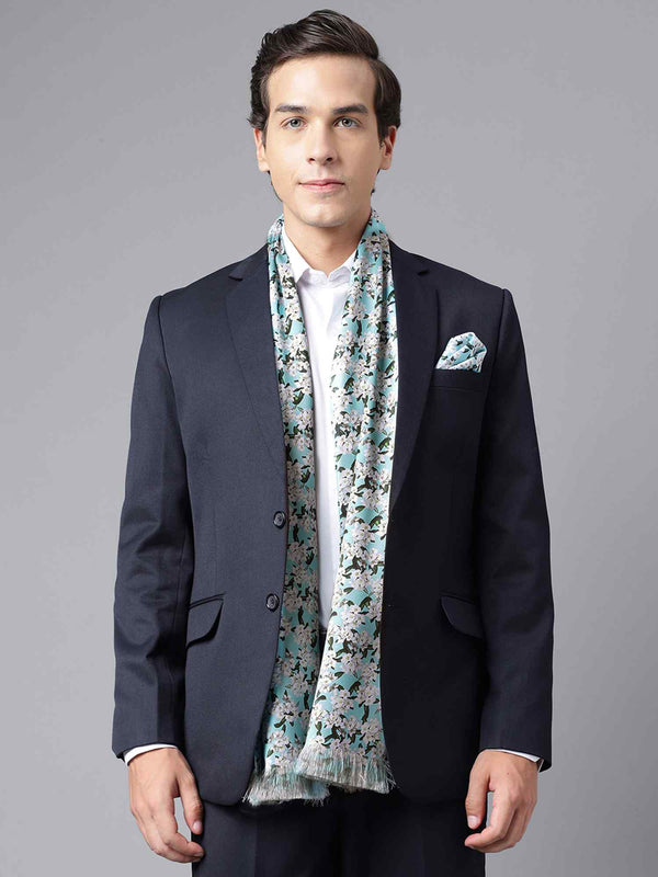 Turquoise Floral Stole & Pocket Square Set - TOSSIDO