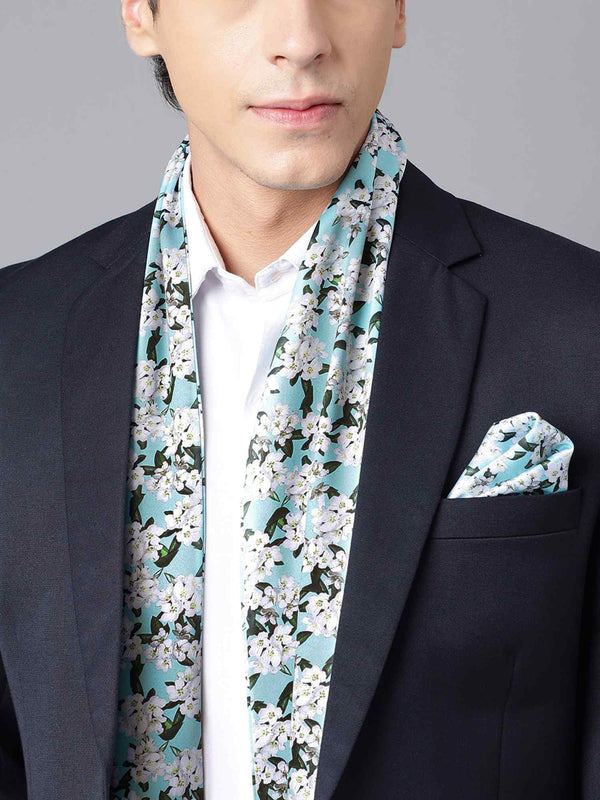 Turquoise Floral Stole & Pocket Square Set - TOSSIDO