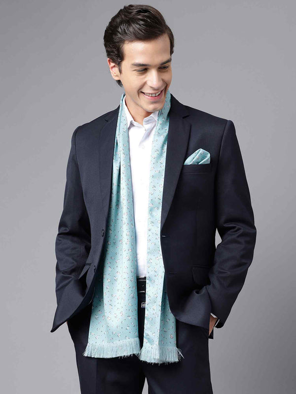 Turquoise Floral Stole & Pocket Square Set - TOSSIDO