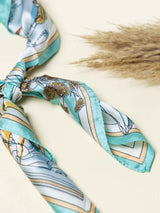 Turquoise Landscape Printed Satin Neckerchief - TOSSIDO