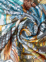 Turquoise Landscape Printed Satin Neckerchief - TOSSIDO