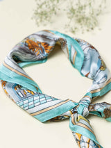 Turquoise Landscape Printed Satin Neckerchief - TOSSIDO
