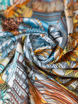 Turquoise Landscape Printed Satin Neckerchief - TOSSIDO