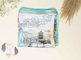 Turquoise Landscape Printed Satin Neckerchief - TOSSIDO