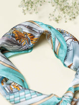 Turquoise Landscape Printed Satin Neckerchief - TOSSIDO